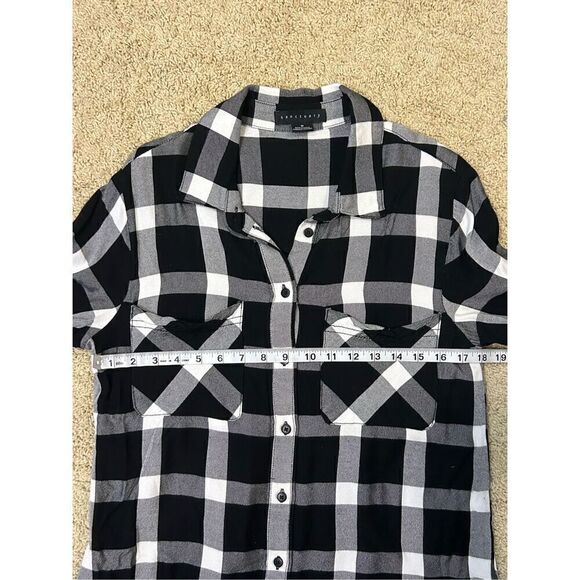 Sanctuary black white buffalo‎ plaid soft button up shirt size M BIN Q - Picture 4 of 7